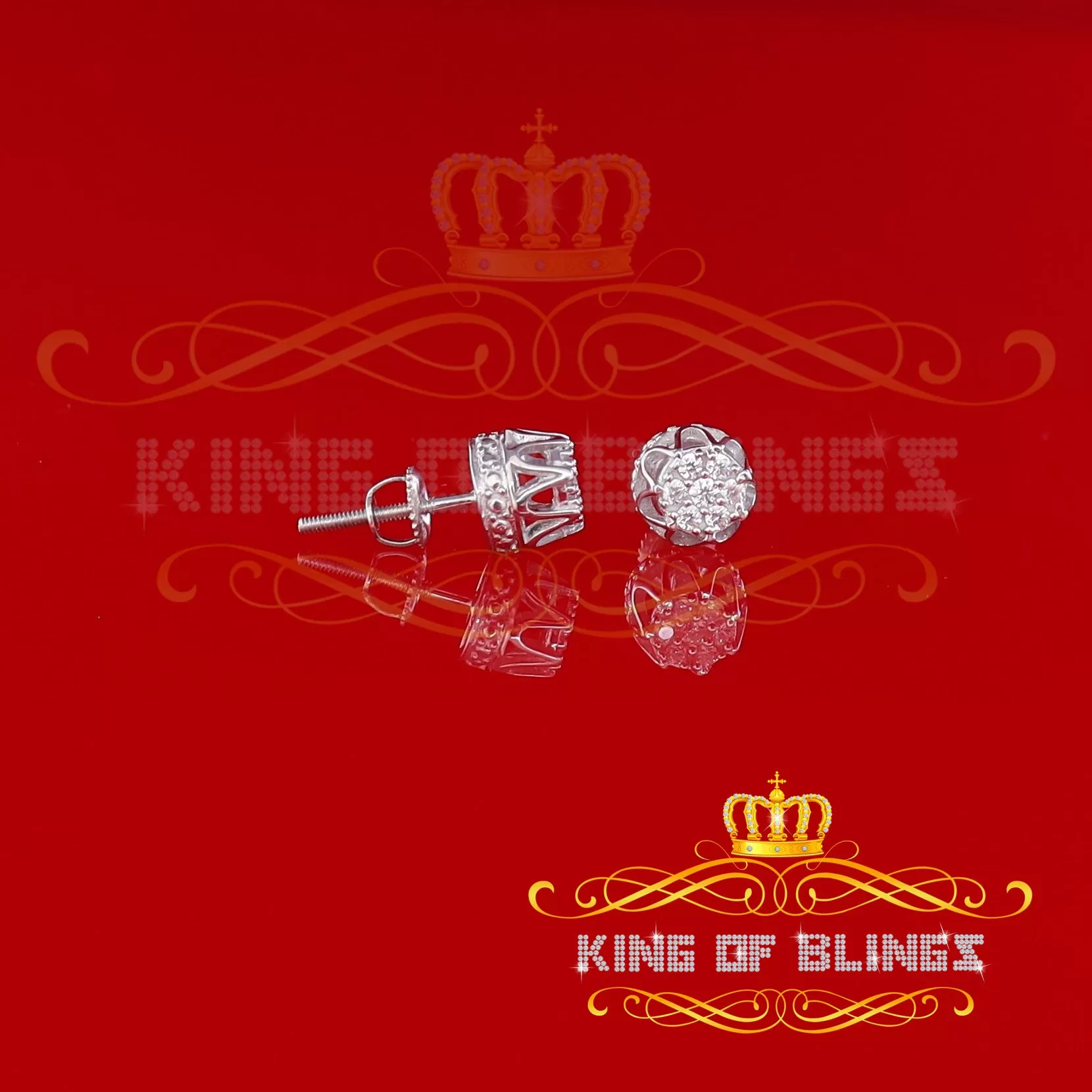 King of Blings- 925 White Silver Sterling 0.36ct Cubic Zirconia Hip Hop Floral Women's Earrings