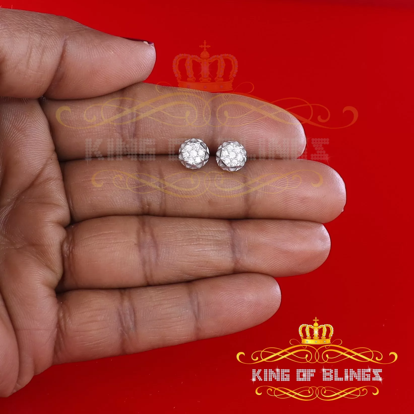 King of Blings- 925 White Silver Sterling 0.36ct Cubic Zirconia Hip Hop Floral Women's Earrings