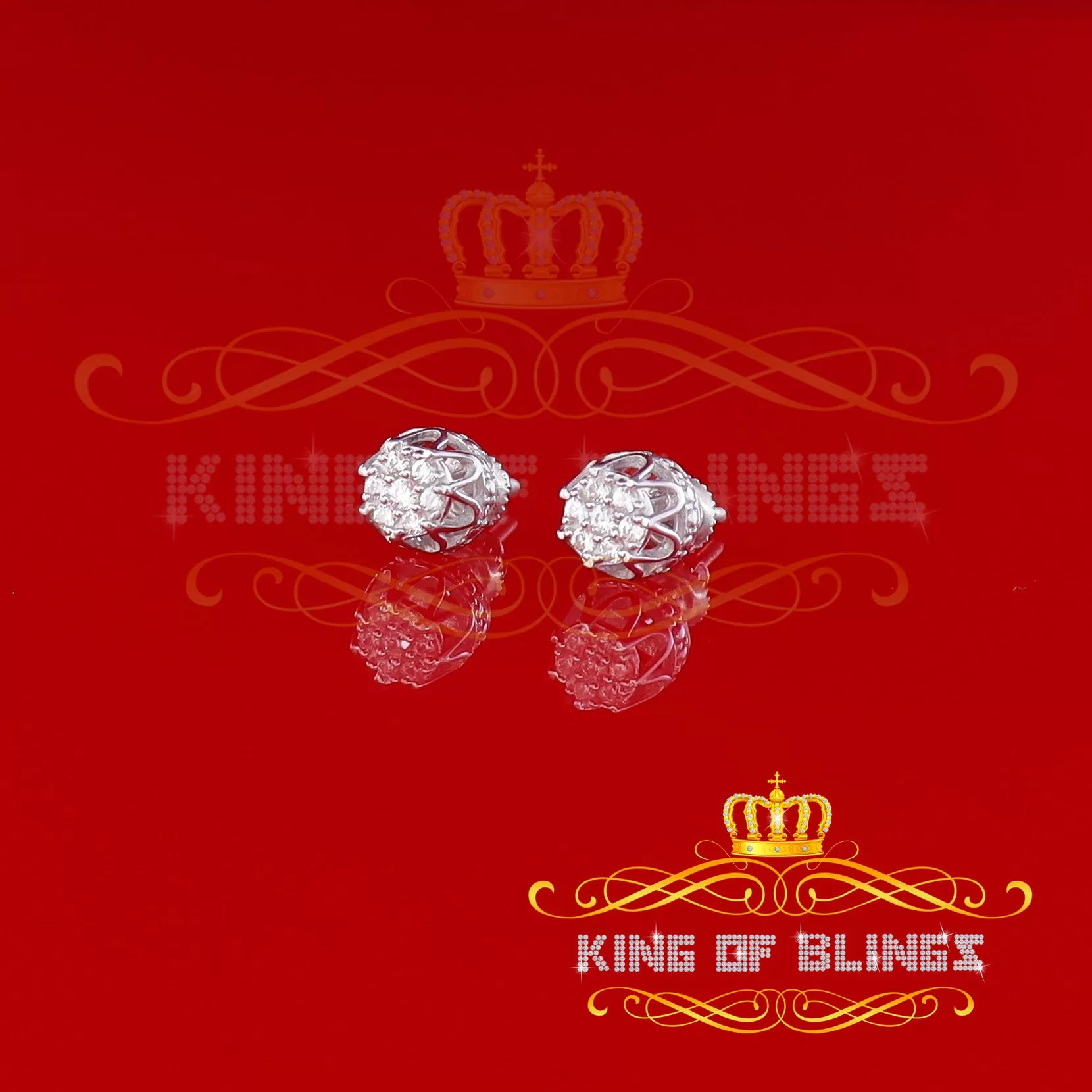 King of Blings- 925 White Silver Sterling 0.36ct Cubic Zirconia Hip Hop Floral Women's Earrings