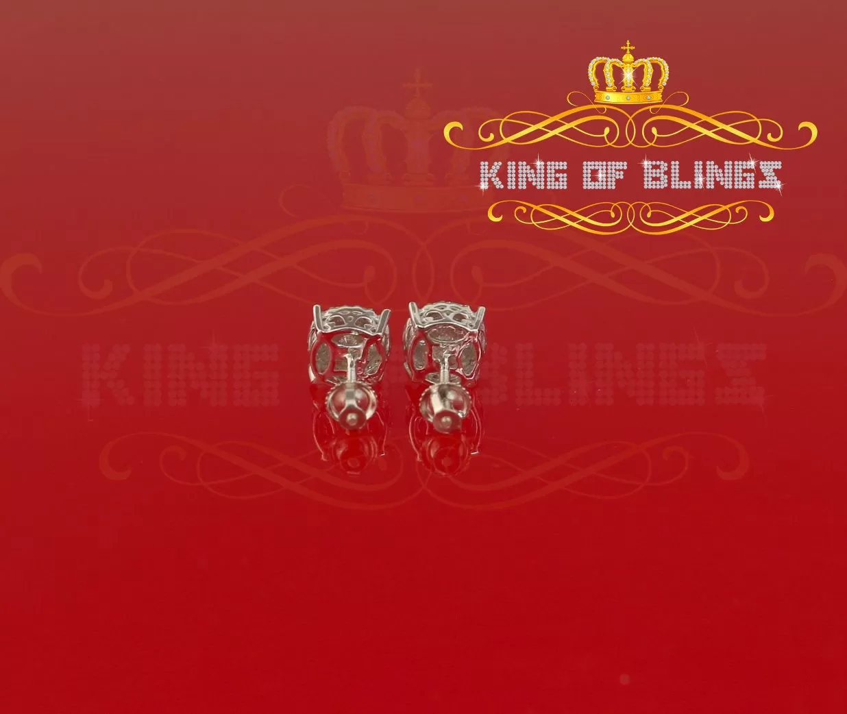 King of Blings- 925 White Sterling Silver 0.86ct Cubic Zirconia Round Women's Hip Hop Earrings