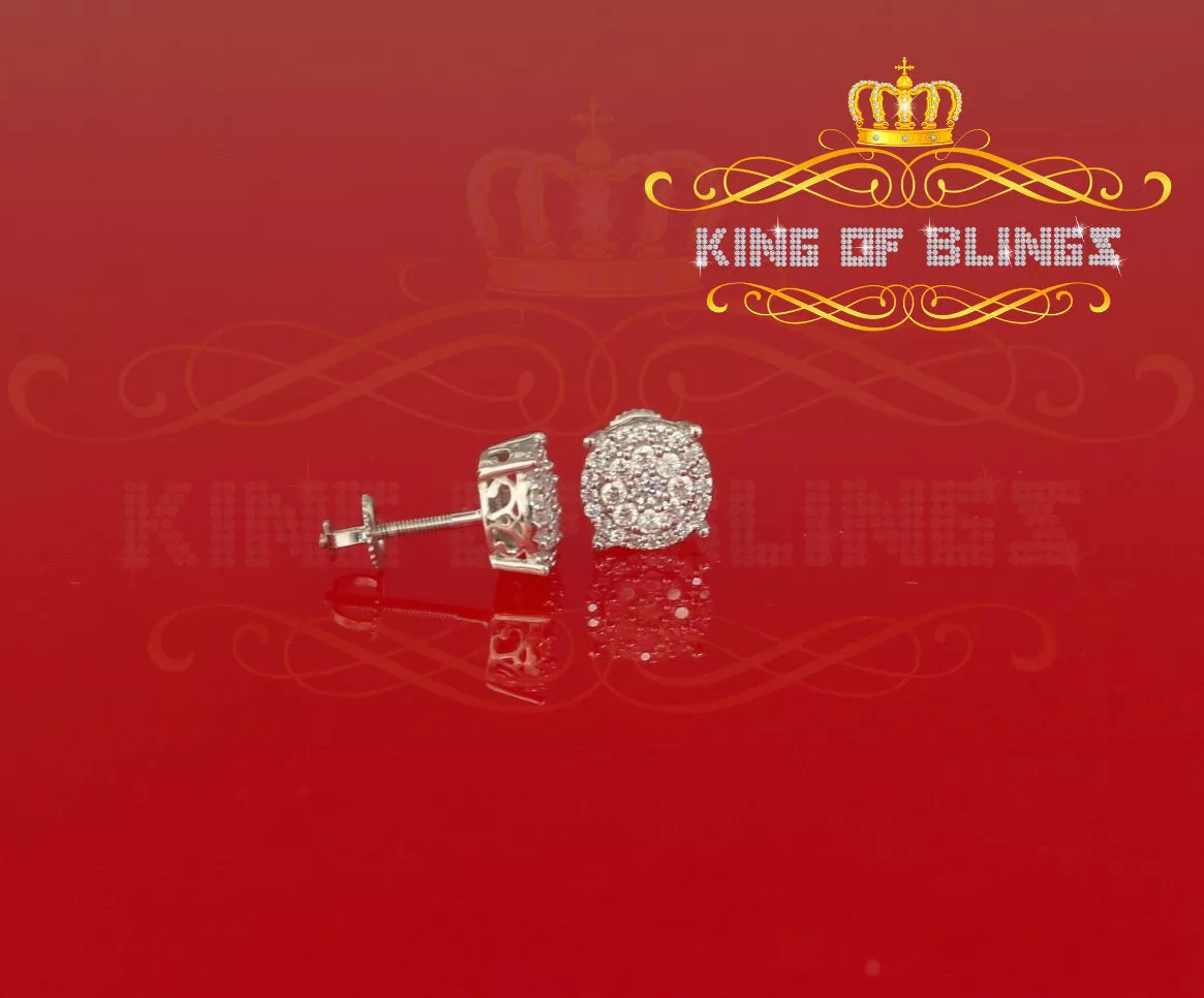 King of Blings- 925 White Sterling Silver 0.86ct Cubic Zirconia Round Women's Hip Hop Earrings