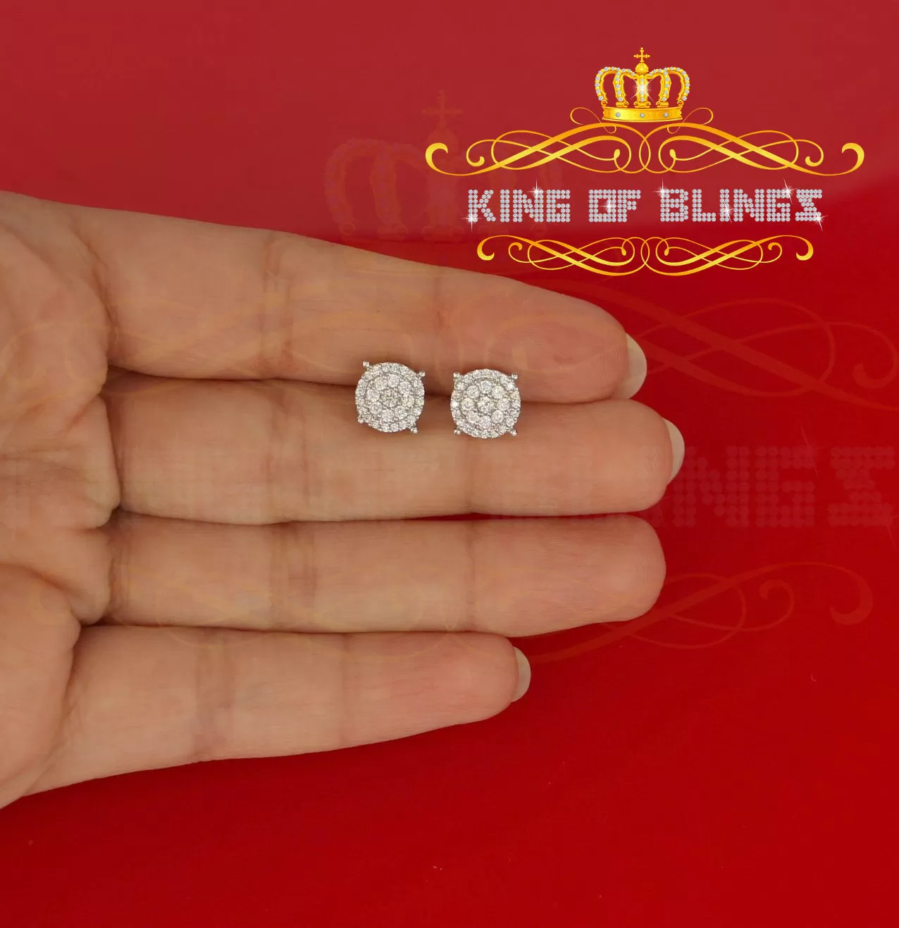 King of Blings- 925 White Sterling Silver 0.86ct Cubic Zirconia Round Women's Hip Hop Earrings