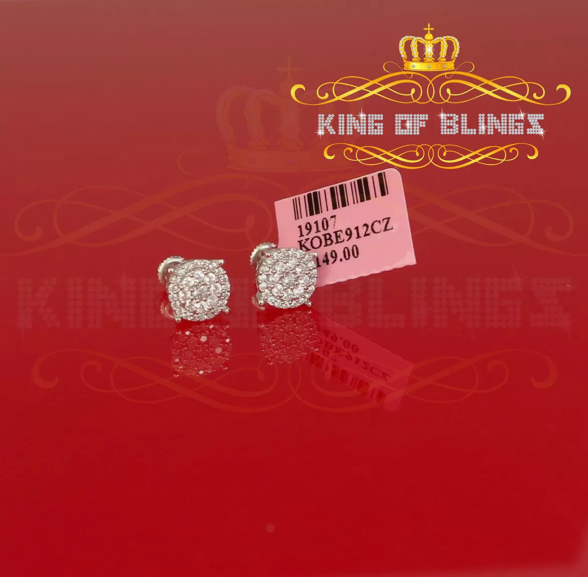 King of Blings- 925 White Sterling Silver 0.86ct Cubic Zirconia Round Women's Hip Hop Earrings