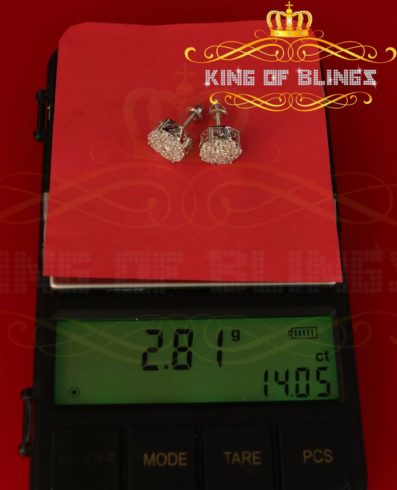 King of Blings- Aretes Para Hombre 925 White Silver 1.20ct Cubic Zirconia Round Women's Earrings