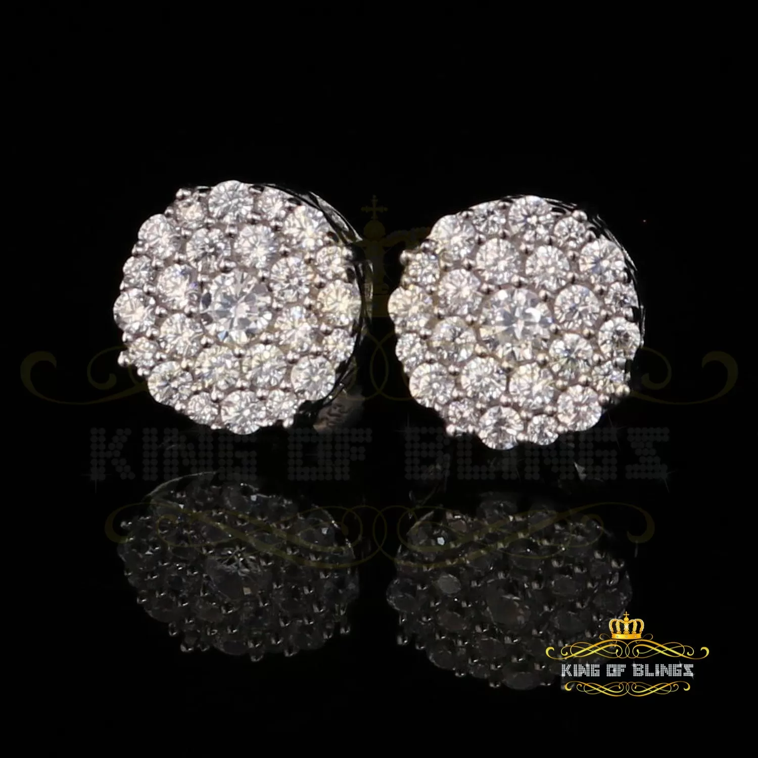 King of Blings- Aretes Para Hombre 925 White Silver 1.20ct Cubic Zirconia Round Women's Earrings