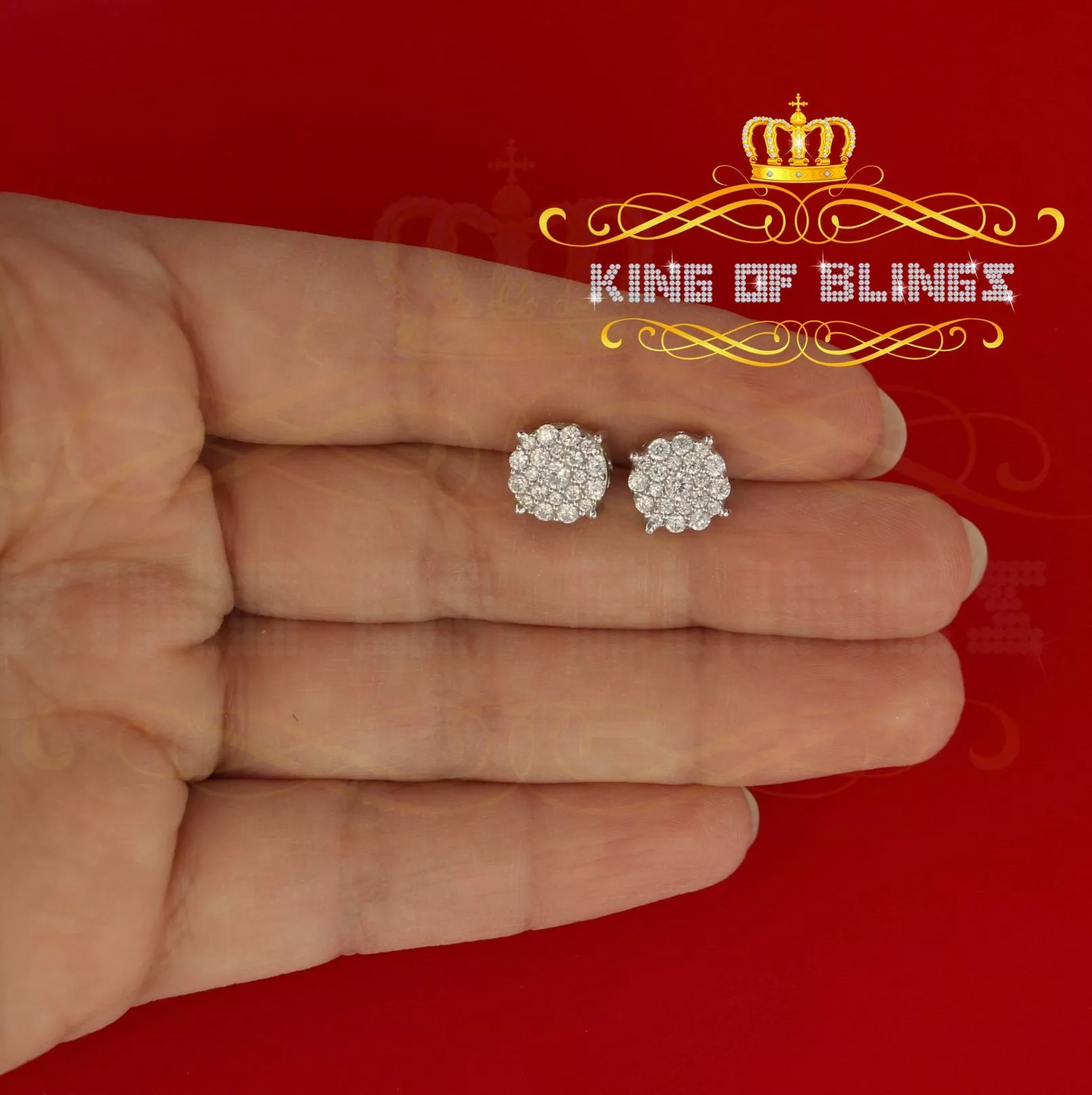 King of Blings- Aretes Para Hombre 925 White Silver 1.22ct Cubic Zirconia Round Women's Earring