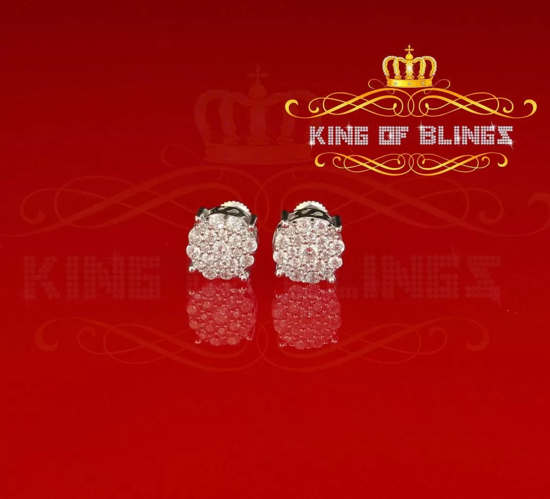 King of Blings- Aretes Para Hombre 925 White Silver 1.22ct Cubic Zirconia Round Women's Earring