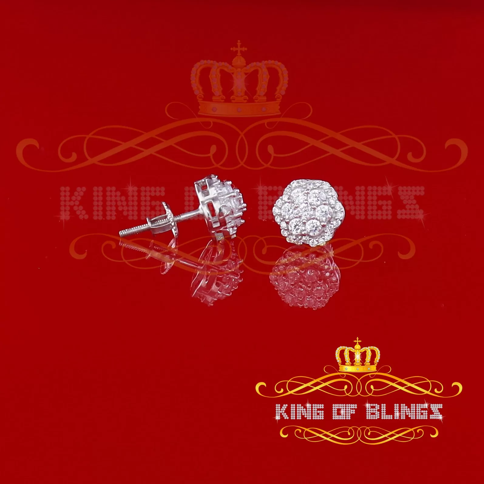 King of Blings- Aretes Para Hombre 925 White Silver Women's 1.22ct Cubic Zirconia Flower Earring