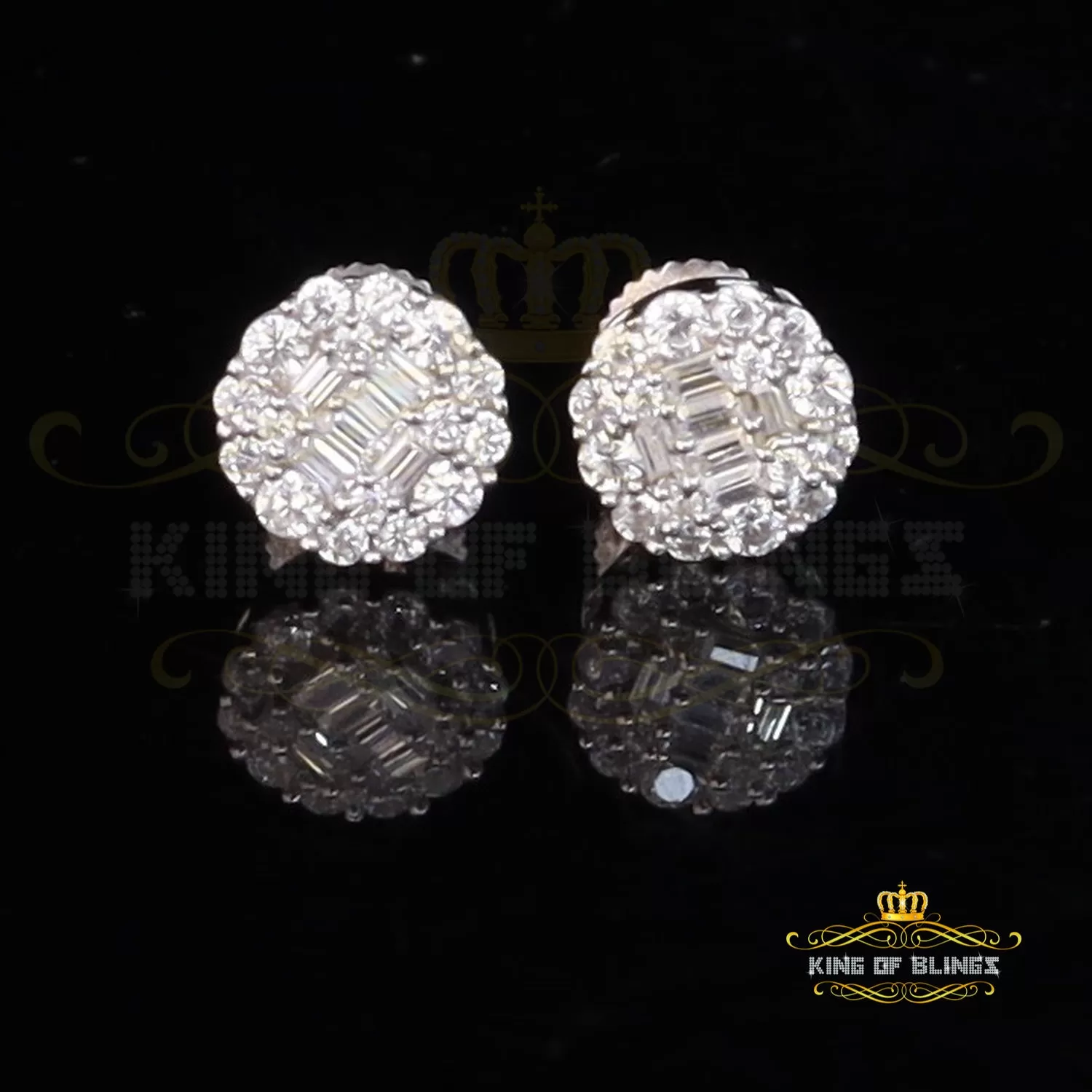 King of Blings- White 0.74ct Sterling Silver 925 Cubic Zirconia Women's Hip Hop Flower Earrings