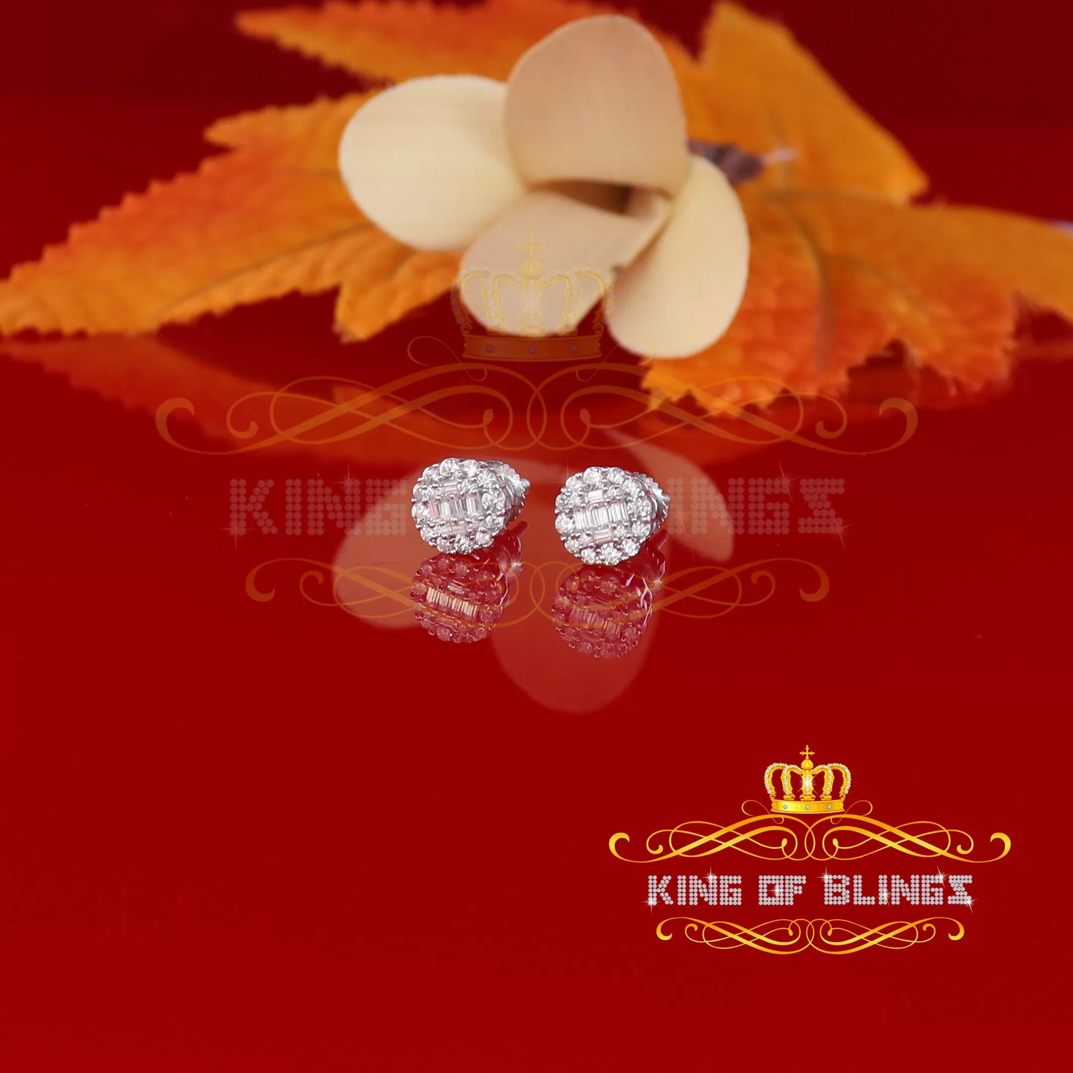 King of Blings- White 0.74ct Sterling Silver 925 Cubic Zirconia Women's Hip Hop Flower Earrings