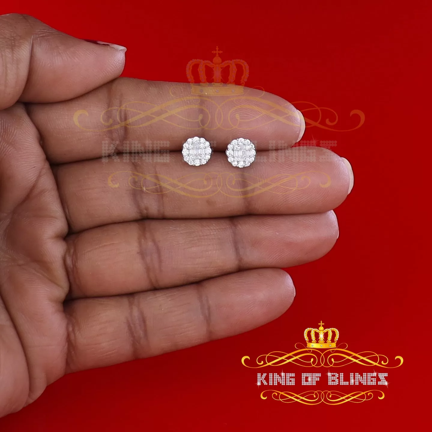 King of Blings- White 0.74ct Sterling Silver 925 Cubic Zirconia Women's Hip Hop Flower Earrings