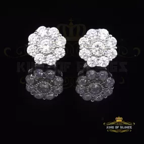 King of Blings- White 925 Silver 2.1ct Cubic Zirconia Women's & Men's Hip Hop Floral Earrings