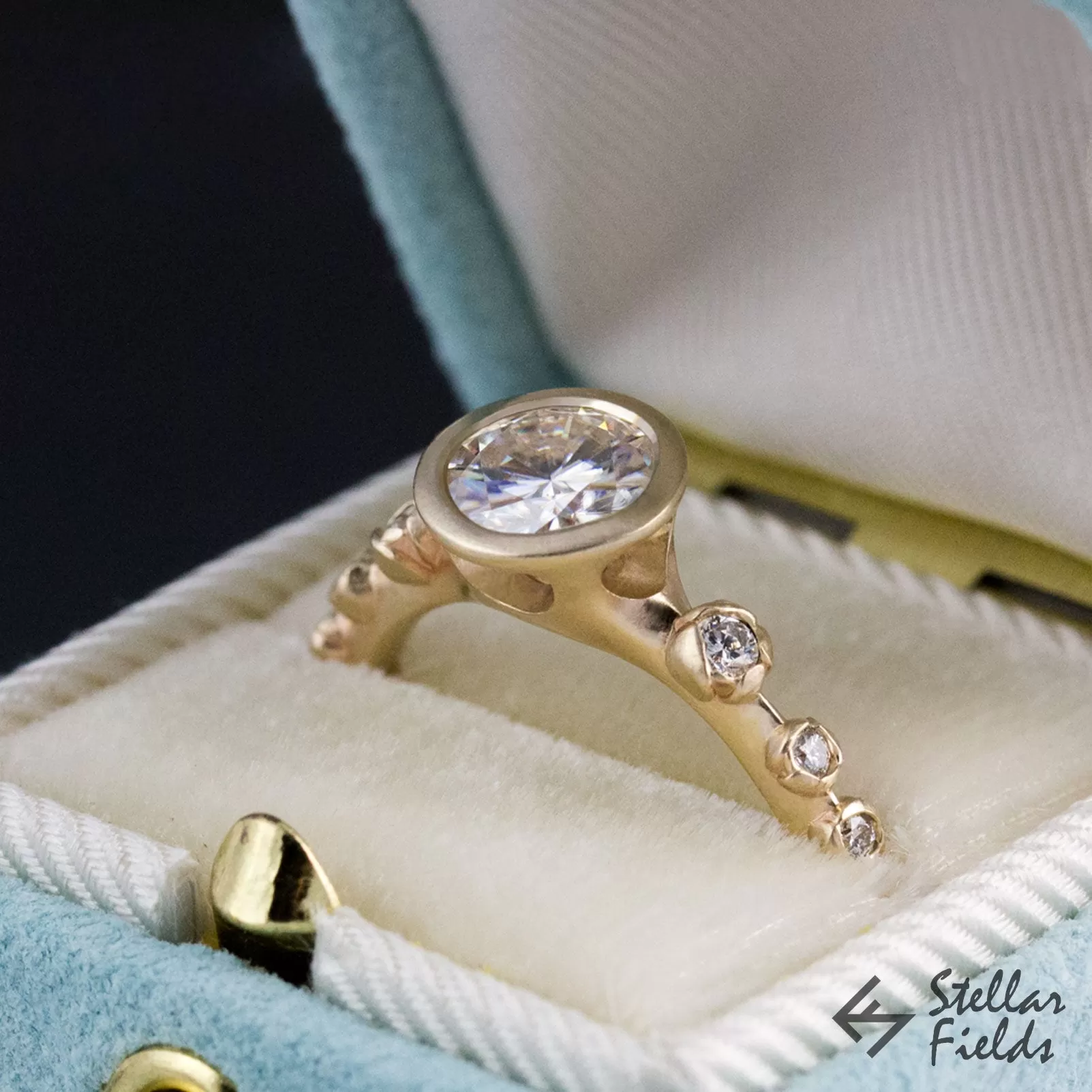 Lab Diamond Bezel Engagement Ring - Floral Multi-Stone Bezel Set Ring