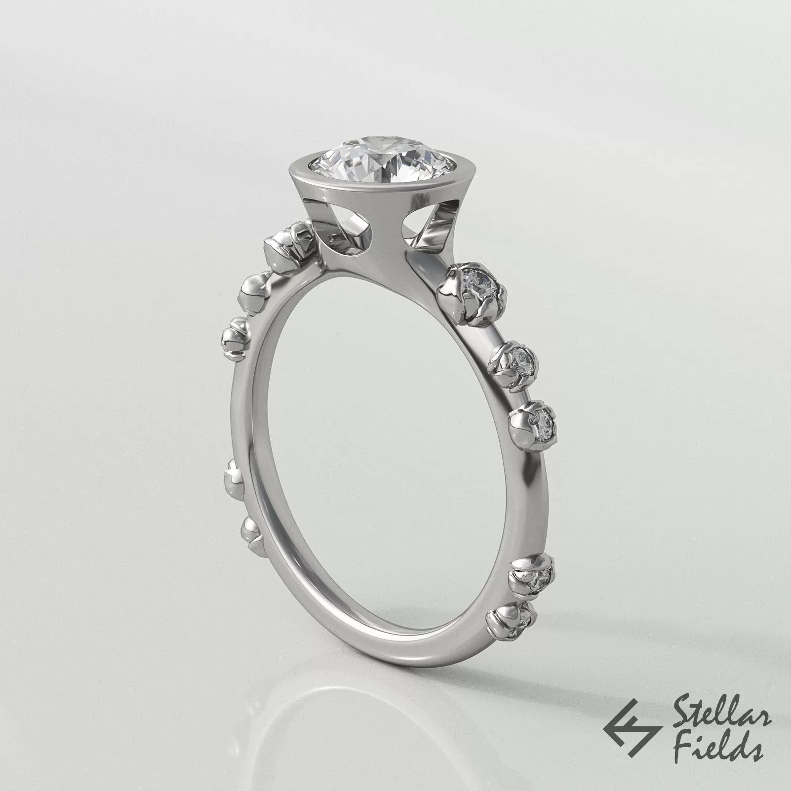 Lab Diamond Bezel Engagement Ring - Floral Multi-Stone Bezel Set Ring