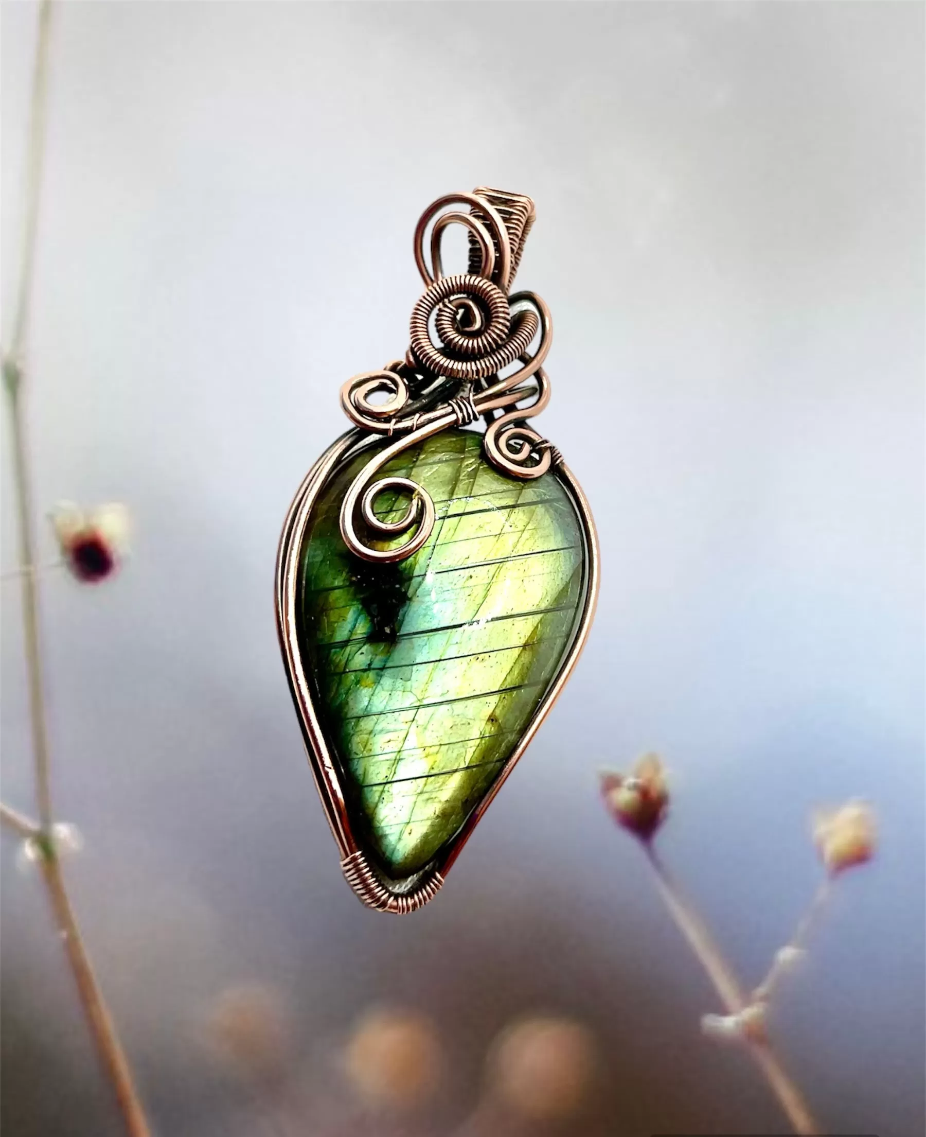 Labradorite Teardrop Wire Wrapped Pendant