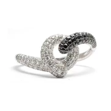 Ladies Swirl Black and White Diamond Ring