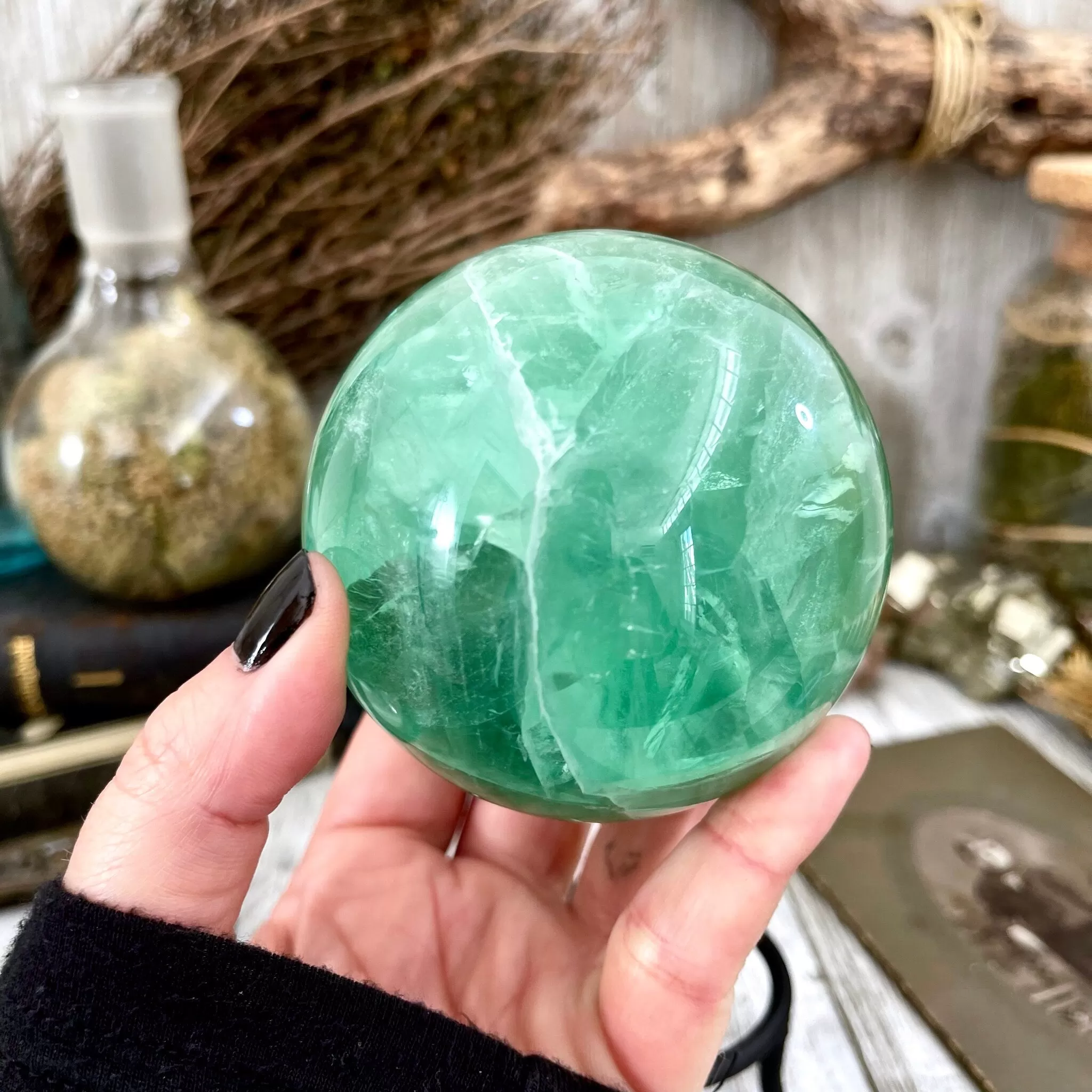 Large Green Fluorite Crystal Ball / FoxlarkCrystals