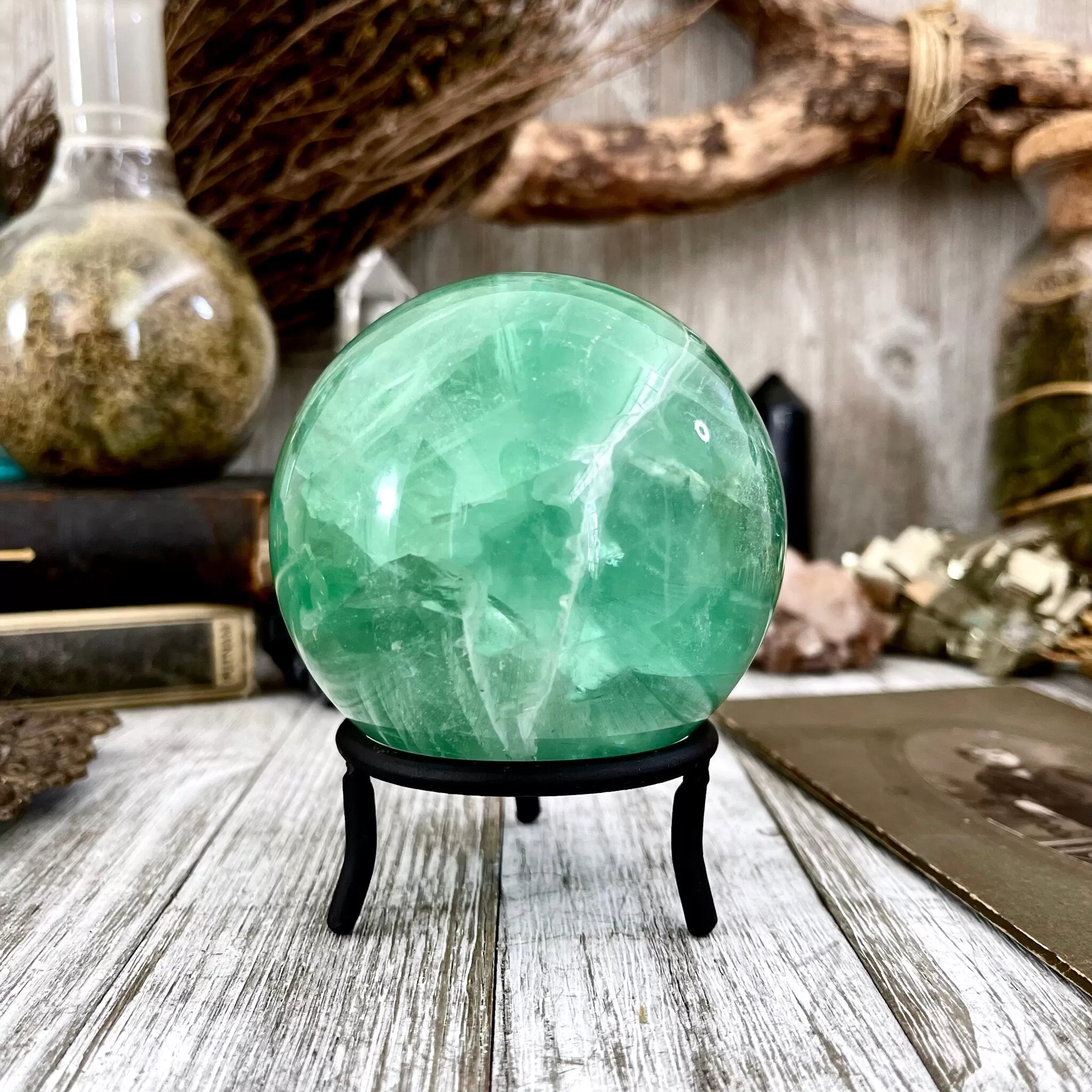 Large Green Fluorite Crystal Ball / FoxlarkCrystals