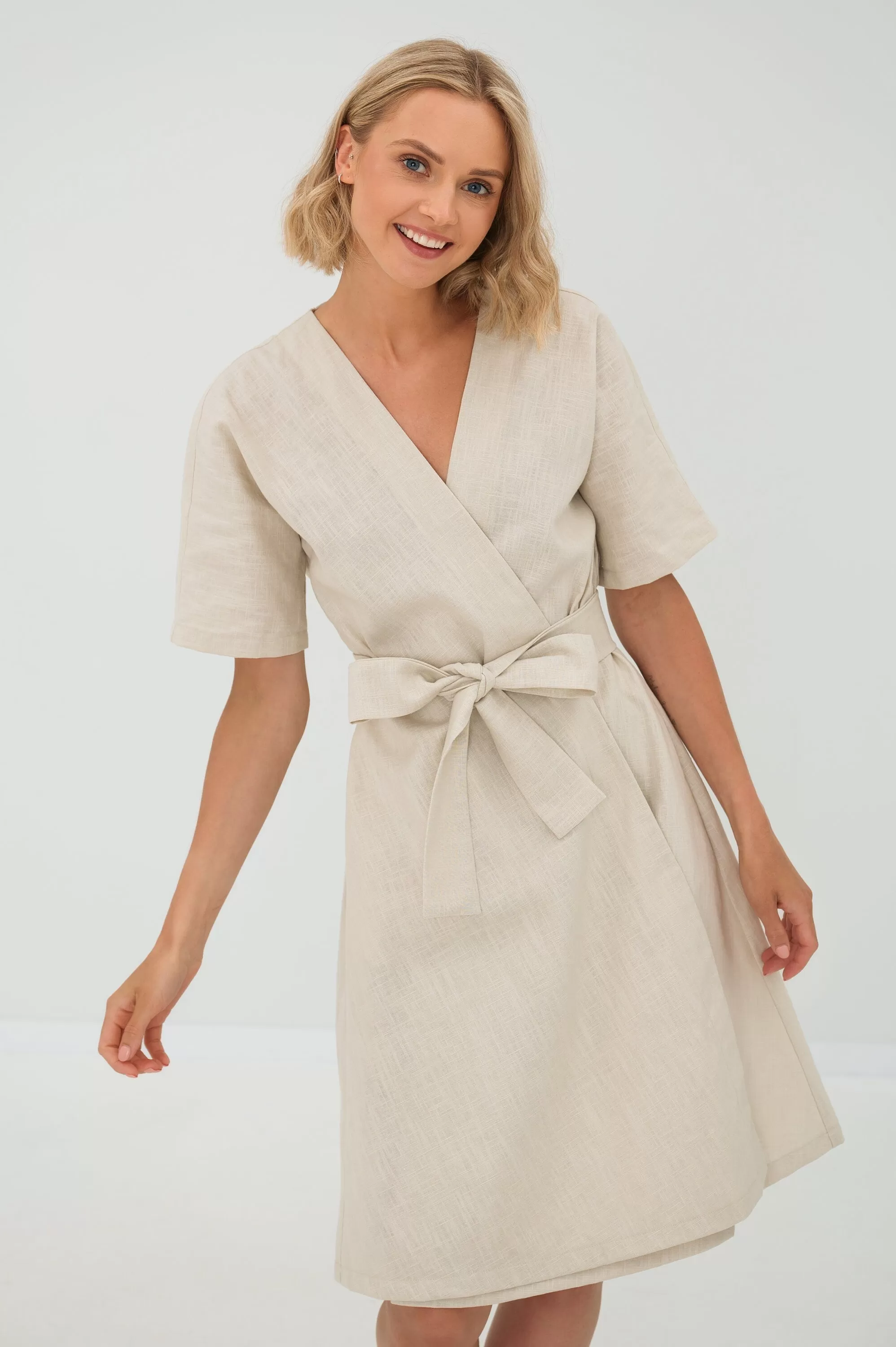 LeMuse Linen dress CHLOE with pockets, Beige, M