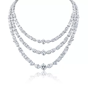 Libi 150 Carats Combine Mix Shape Lab-Grown Diamond 3 Strand Necklace in 18k White Gold