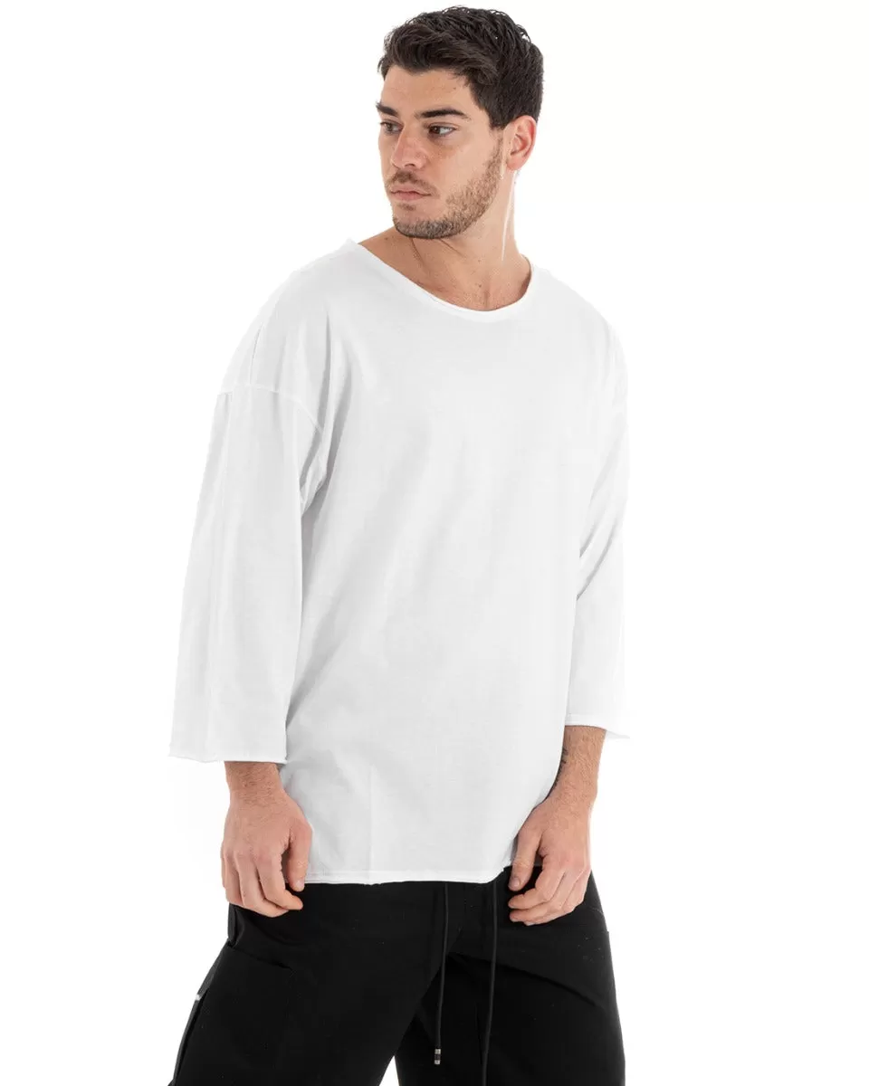 Maglia Uomo Maglioncino Manica Lunga Basic Girocollo Tinta Unita Bianco Leggera GIOSAL-M2655A