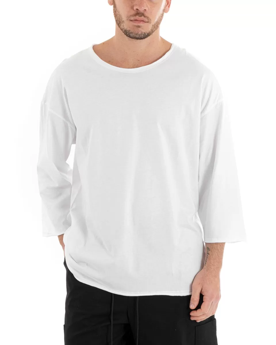 Maglia Uomo Maglioncino Manica Lunga Basic Girocollo Tinta Unita Bianco Leggera GIOSAL-M2655A