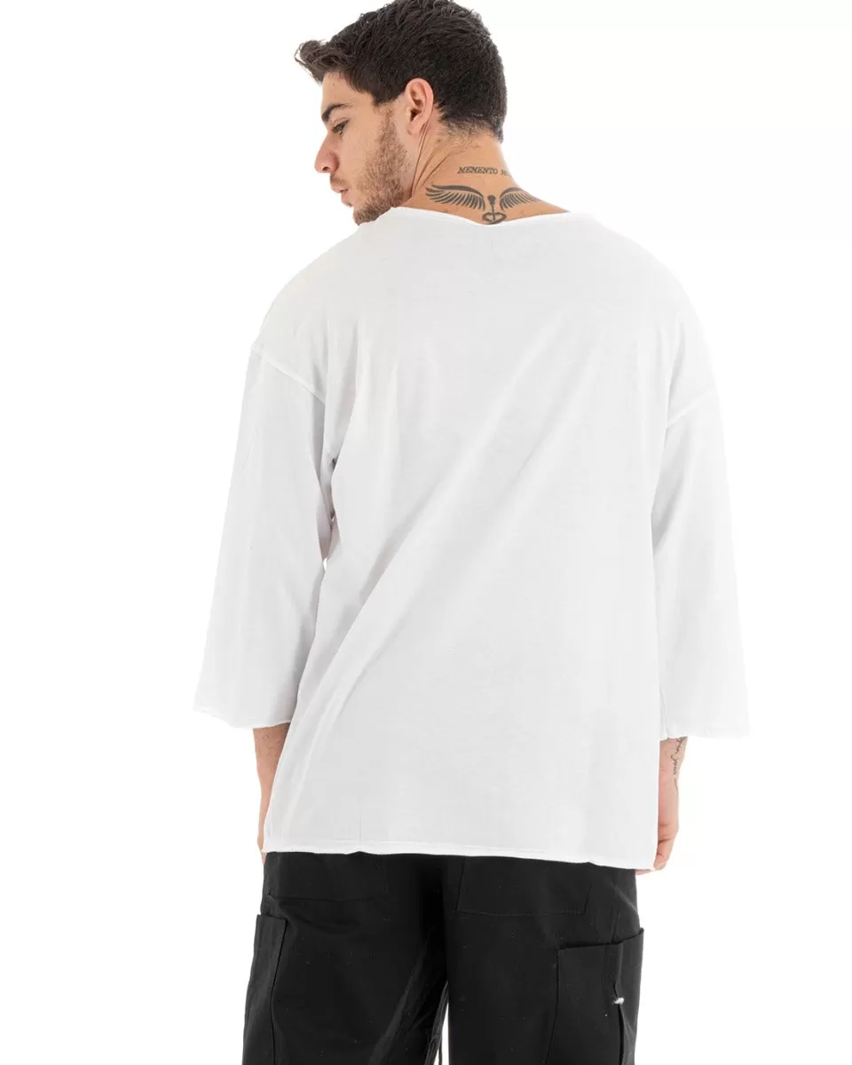 Maglia Uomo Maglioncino Manica Lunga Basic Girocollo Tinta Unita Bianco Leggera GIOSAL-M2655A