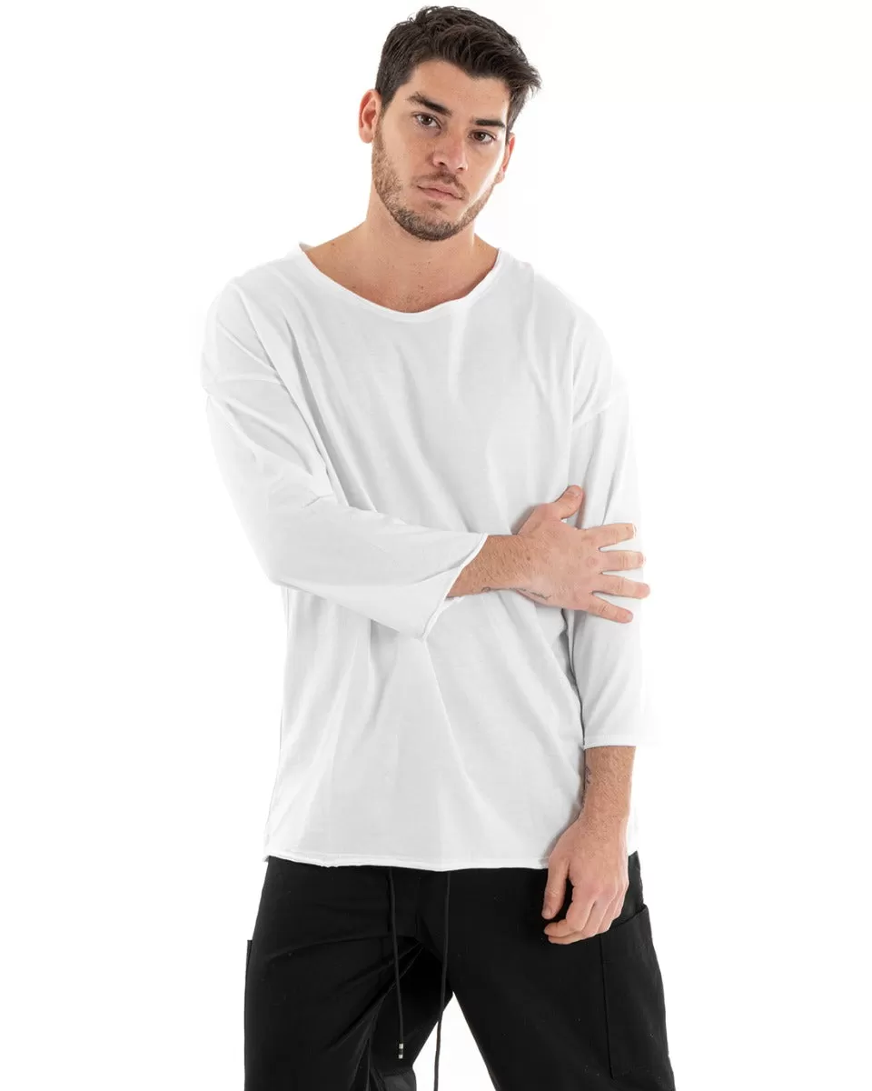 Maglia Uomo Maglioncino Manica Lunga Basic Girocollo Tinta Unita Bianco Leggera GIOSAL-M2655A