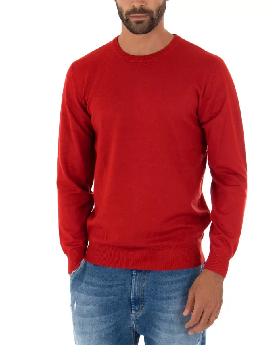 Maglioncino Uomo Casual Maglia Girocollo Tinta Unita Basic Rosso GIOSAL-M2498A