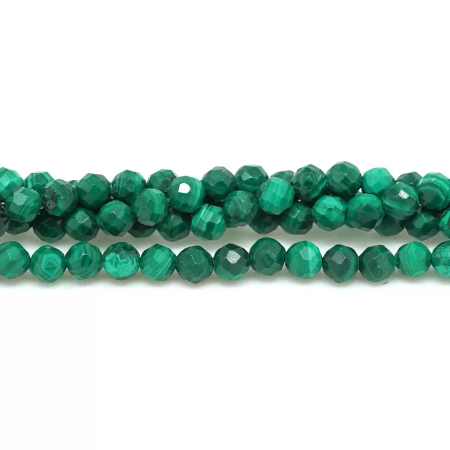 Malachite 4mm Round Faceted - 15-16 Inch