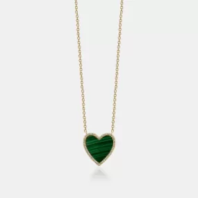 Malachite Diamond Border Heart Necklace