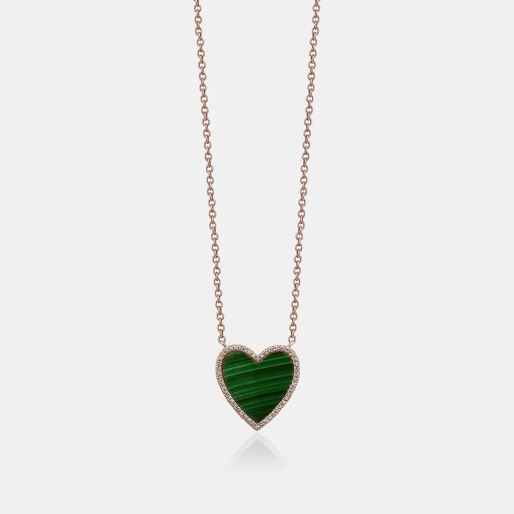 Malachite Diamond Border Heart Necklace