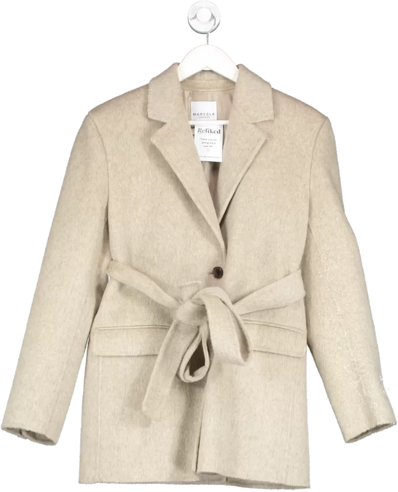 Marcela Beige Wool Short Belted Jacket One Size