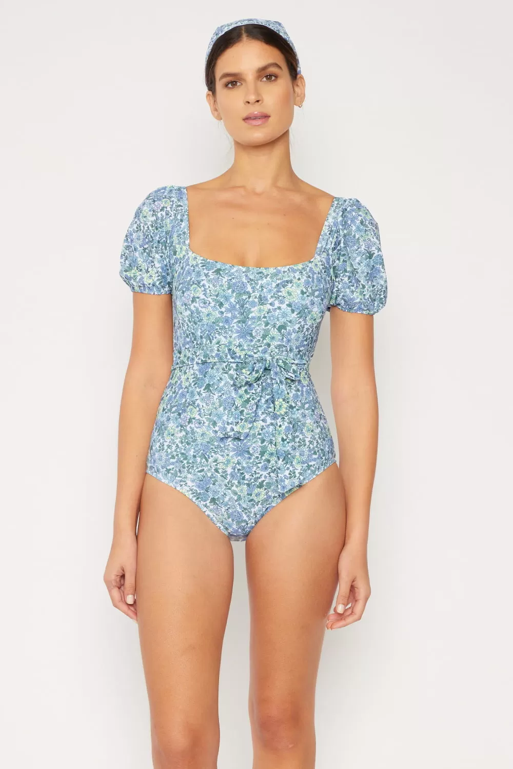 Marina West Swim Salty Air Einteiler mit Puffärmeln in blauer Mutter-Tochter-Bademode