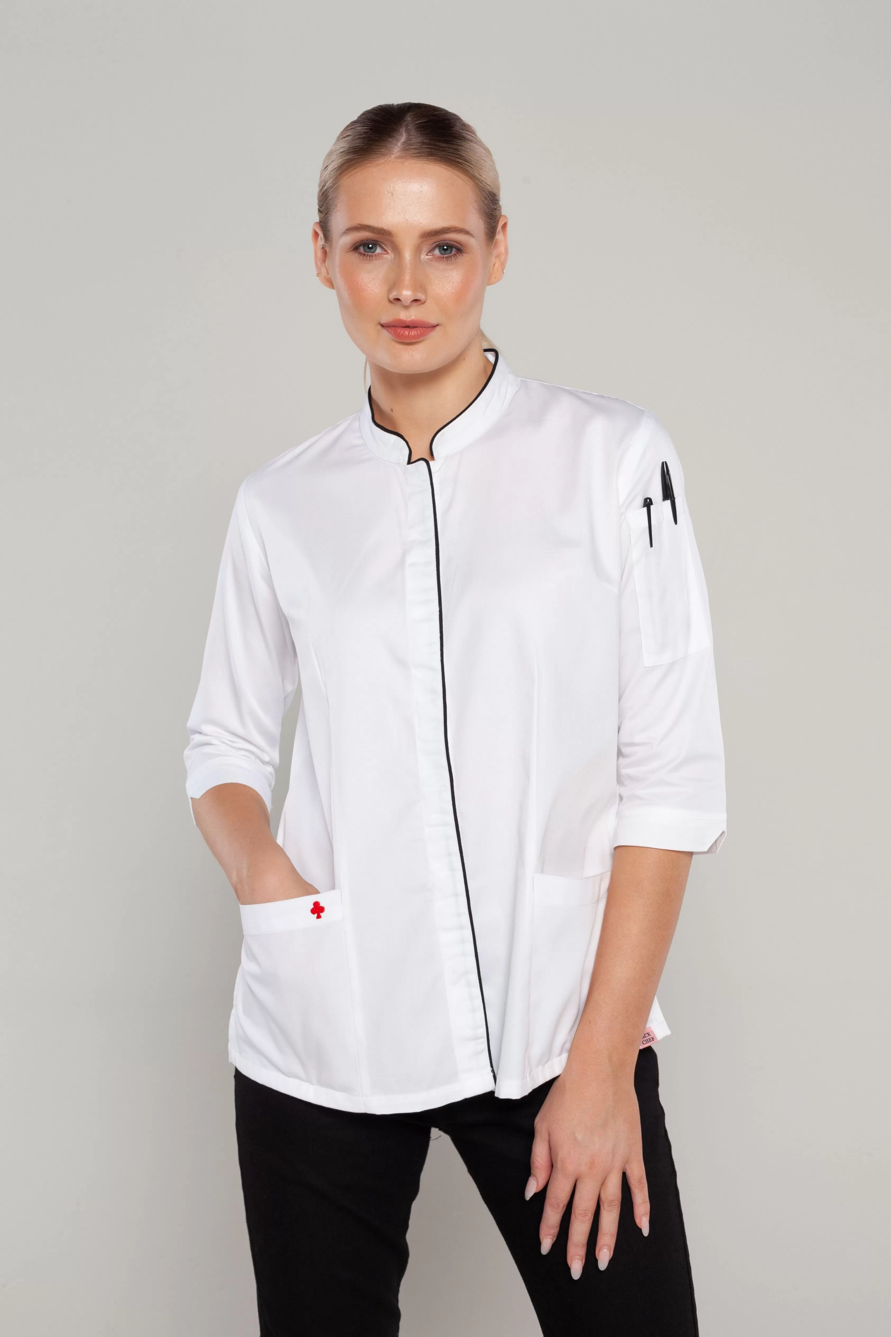 Mel 3/4 sleeves White women's chef jacket