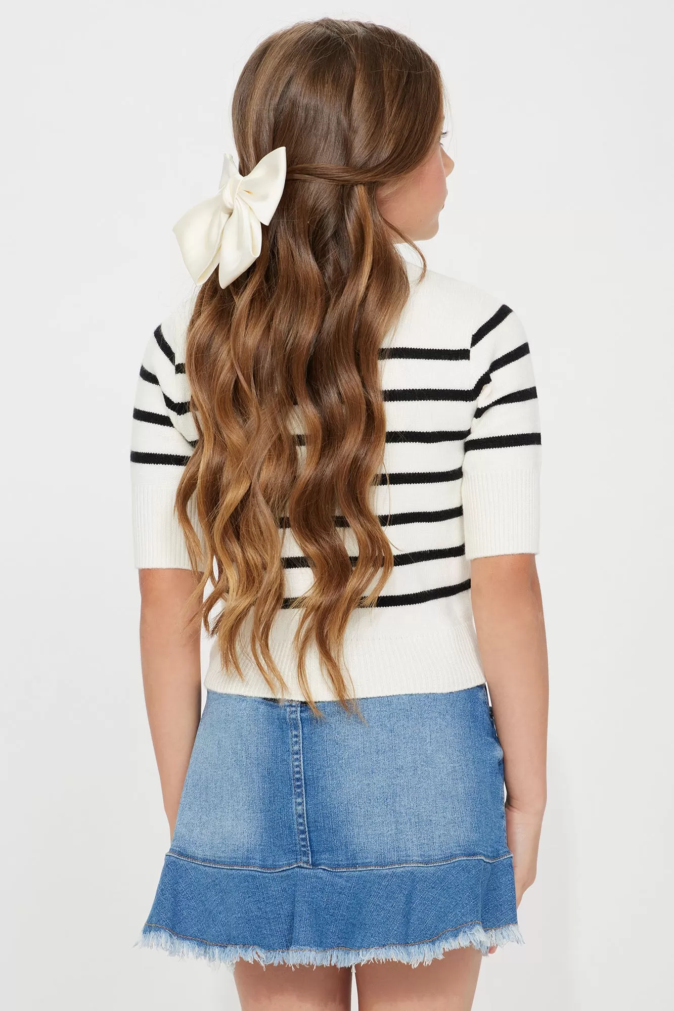 Mini J'adore Striped Short Sleeve Sweater - Ivory