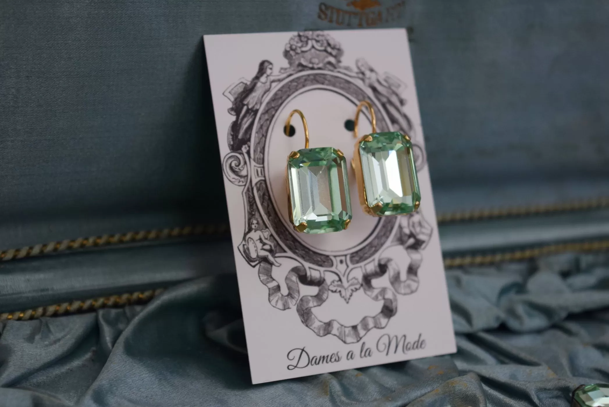 Mint Green Aurora Crystal Earrings - Large Octagon - ON SALE