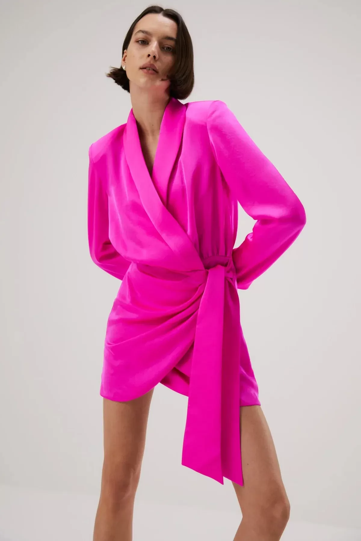 Misha Azera Satin Mini Dress - Hot Pink