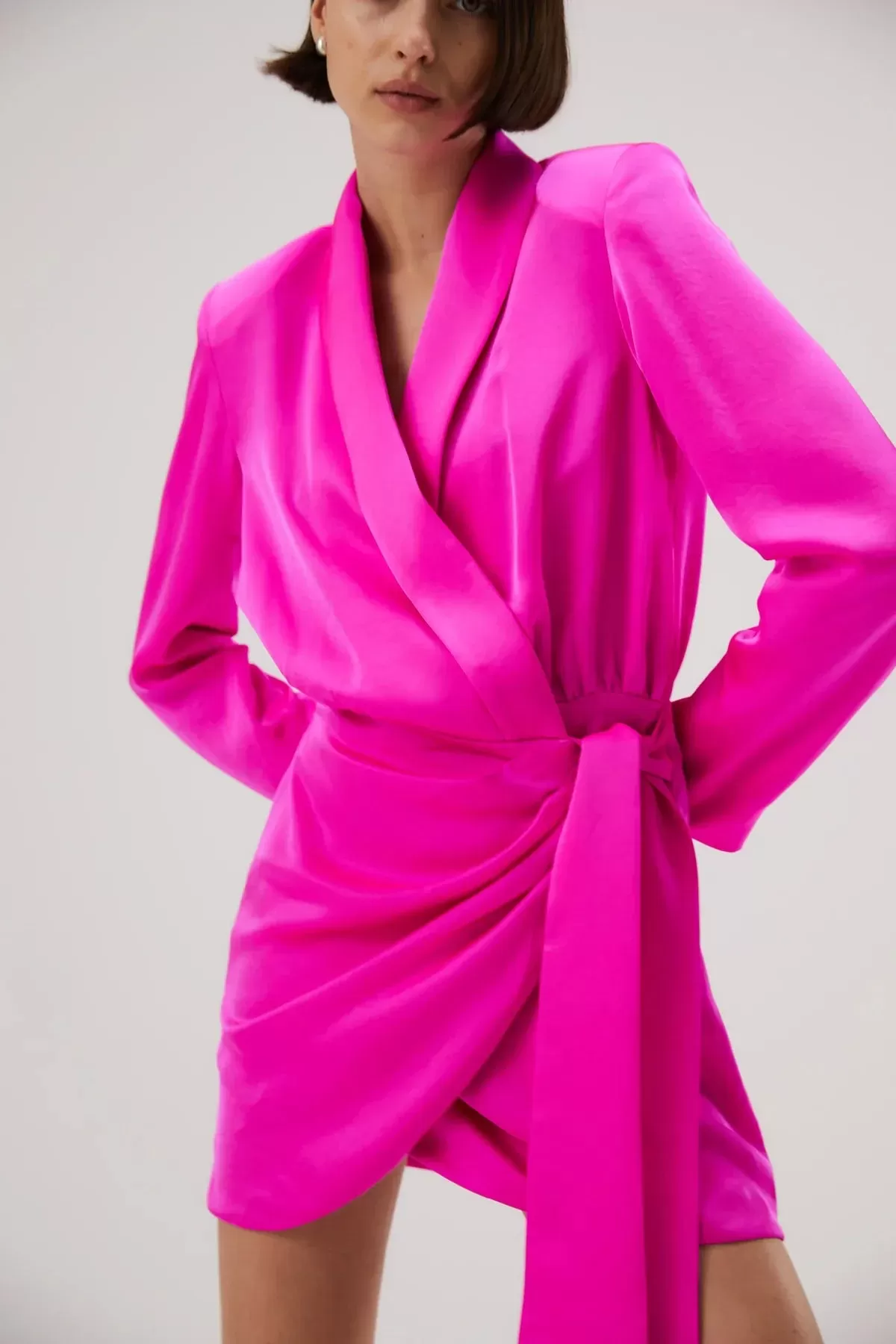 Misha Azera Satin Mini Dress - Hot Pink