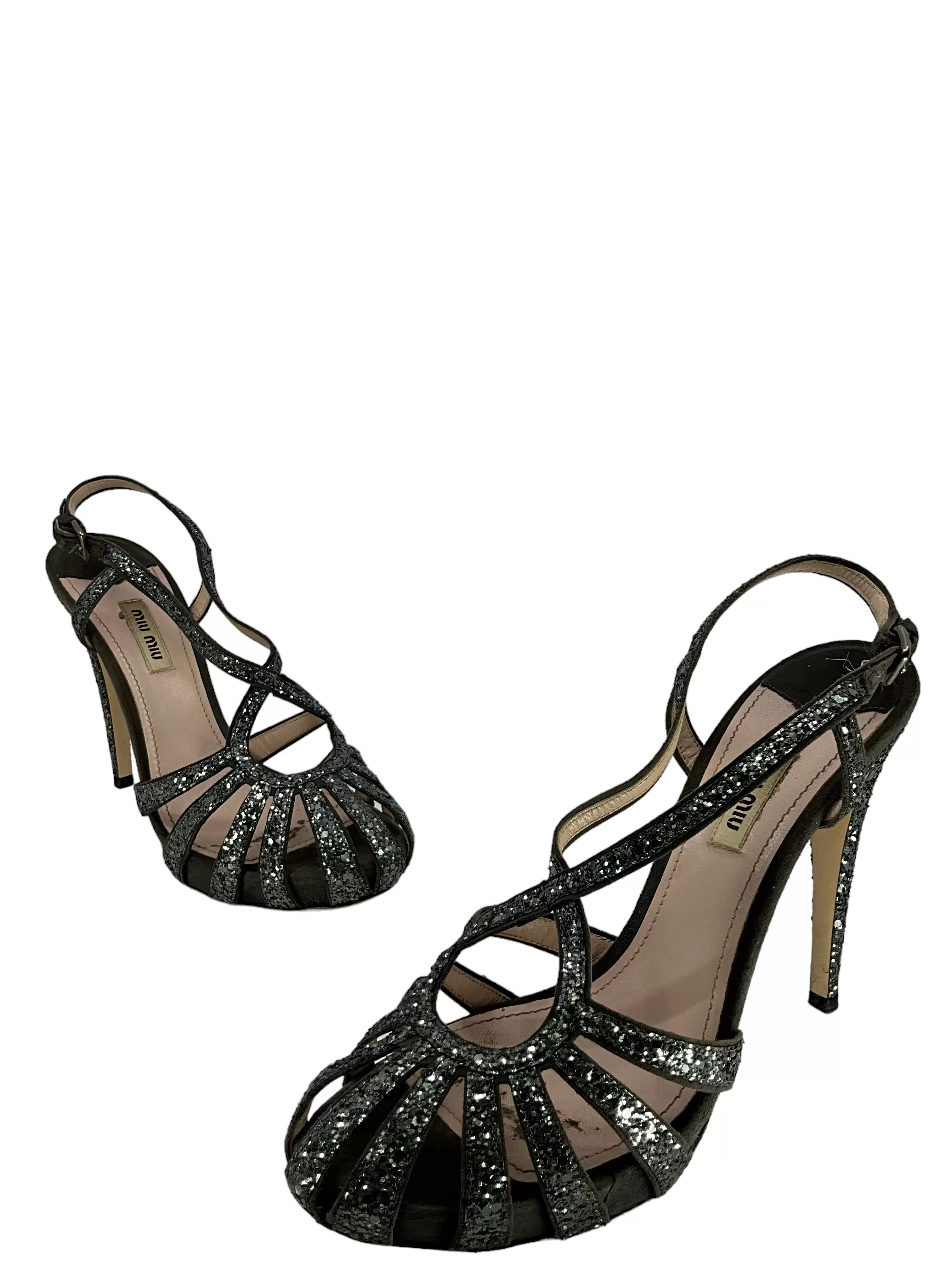 Miu Miu Embellished Leather Sandals Size 10