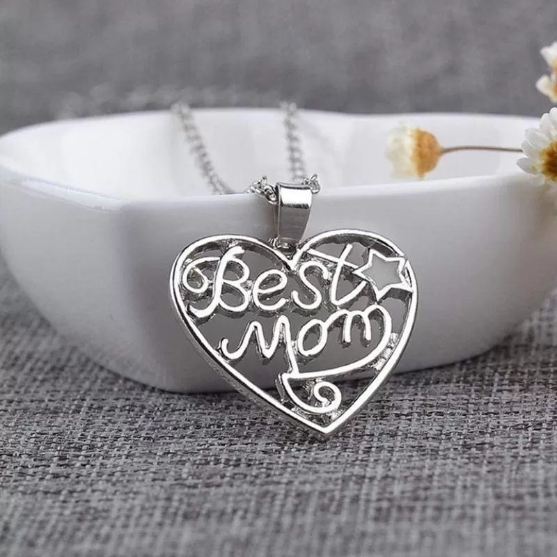 Mom Glow Silver Heart Glow-in-the-Dark Pendant Necklace