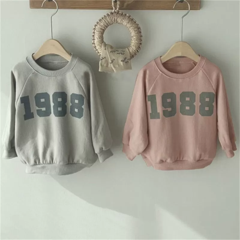 Mommy and Me Solid Color Digital Print Loose Long-sleeved Sweatshirt T-shirt