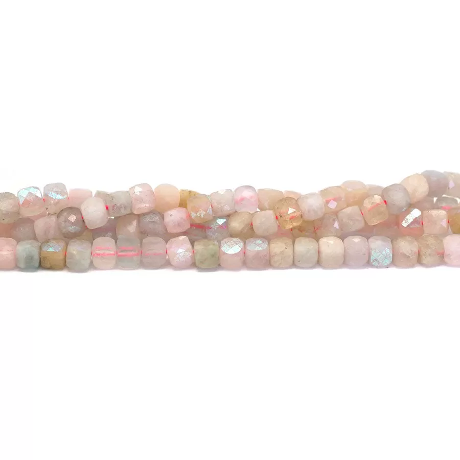 Morganite Natural 4-4.5mm Faceted Rainbow Plated Cube - 15-16 Inch