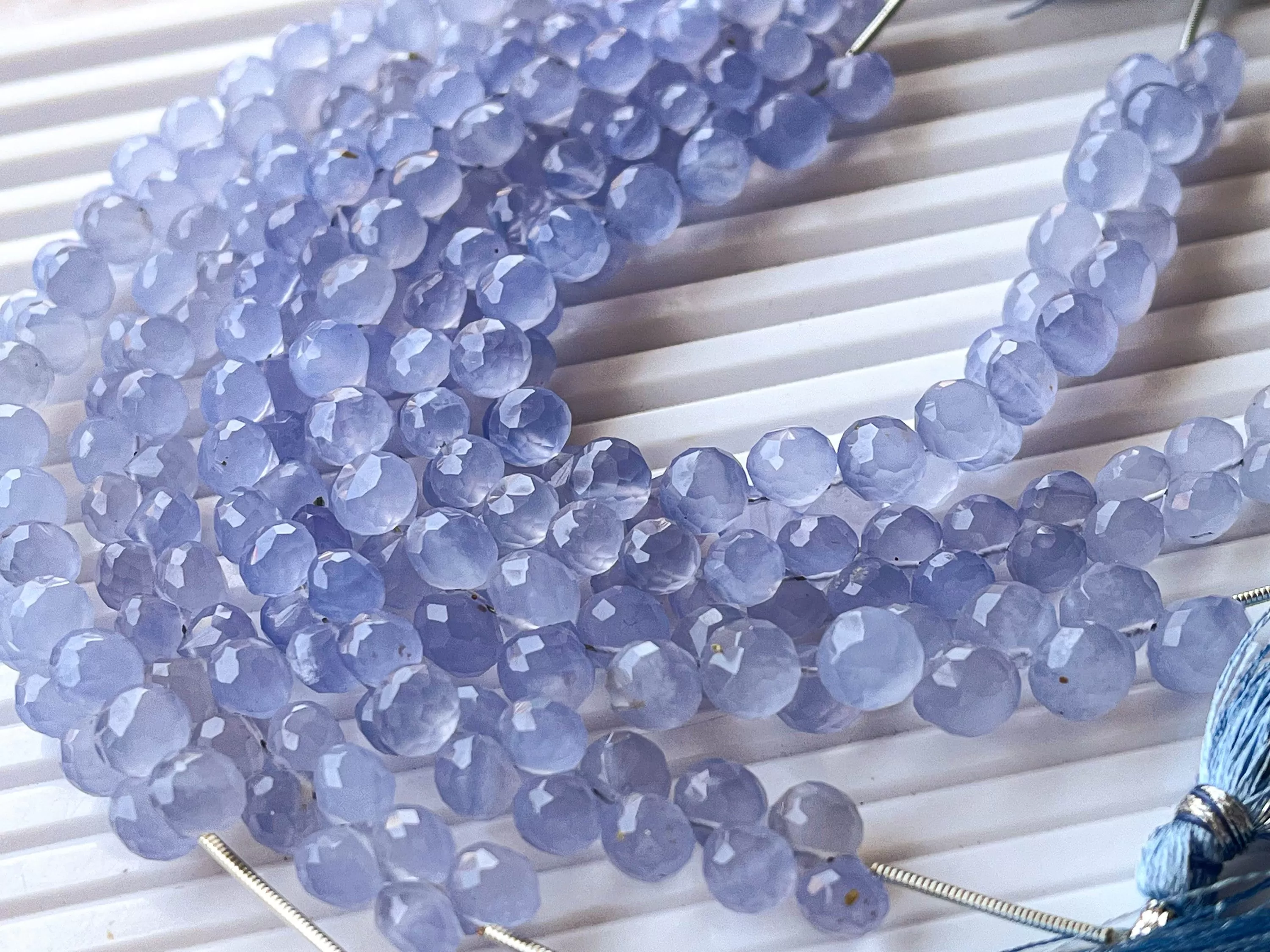 Natural Blue Chalcedony Micro faceted Onion shape Drops, Blue Chalcedony gemstone, Blue Chalcedony teardrops, Blue Chalcedony drops