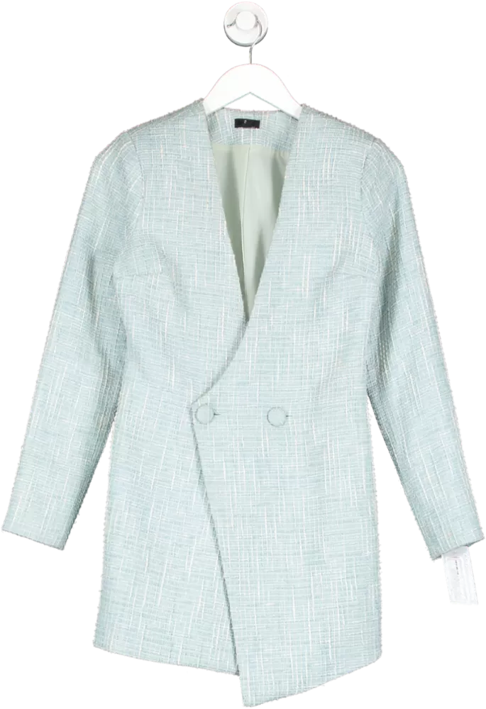 NBD Blue Boucle Collarless Blazer Dress UK XS