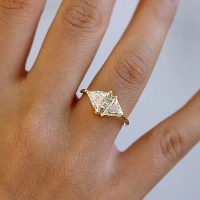 One Carat Trillion Cut Diamond Engagement Ring - Fancy Yellow Rhombus Diamond Ring