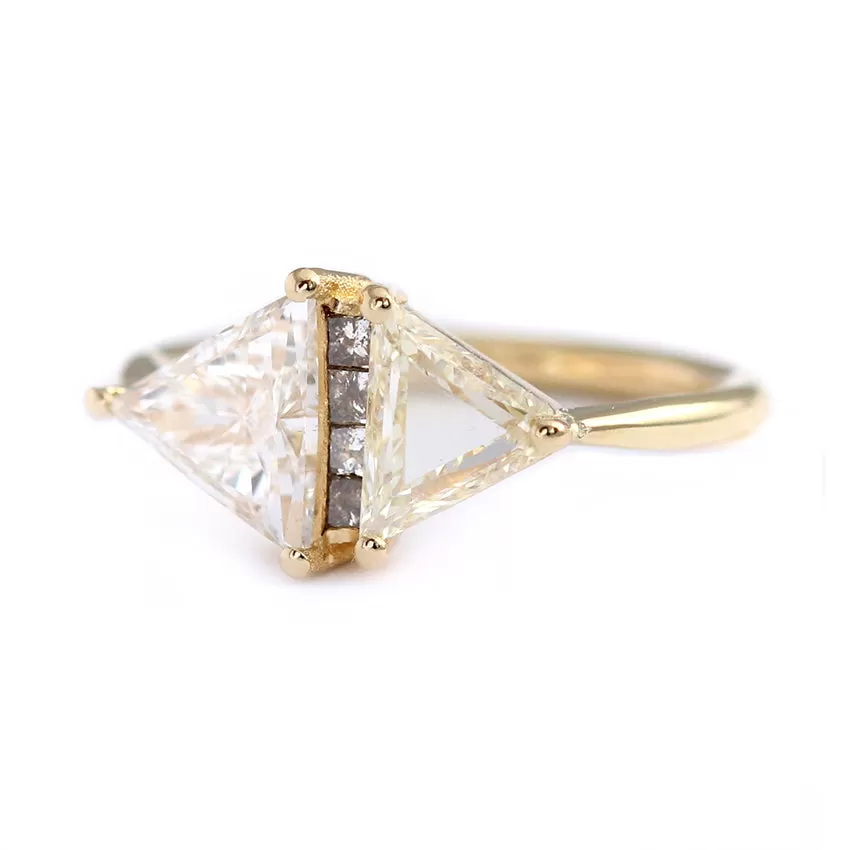 One Carat Trillion Cut Diamond Engagement Ring - Fancy Yellow Rhombus Diamond Ring