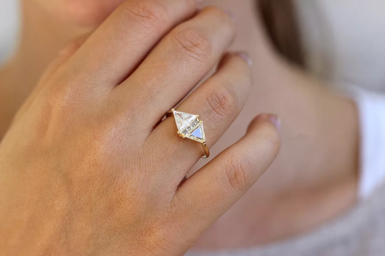 One Carat Trillion Cut Diamond Engagement Ring - Fancy Yellow Rhombus Diamond Ring