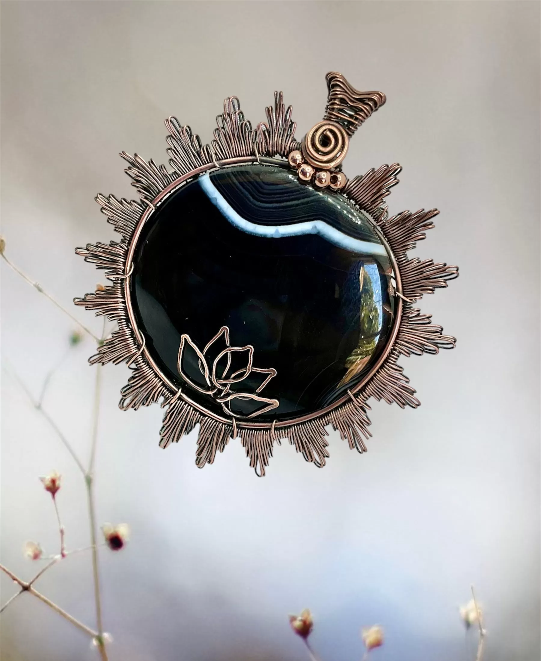 Onyx Agate Wire Wrapped Pendant