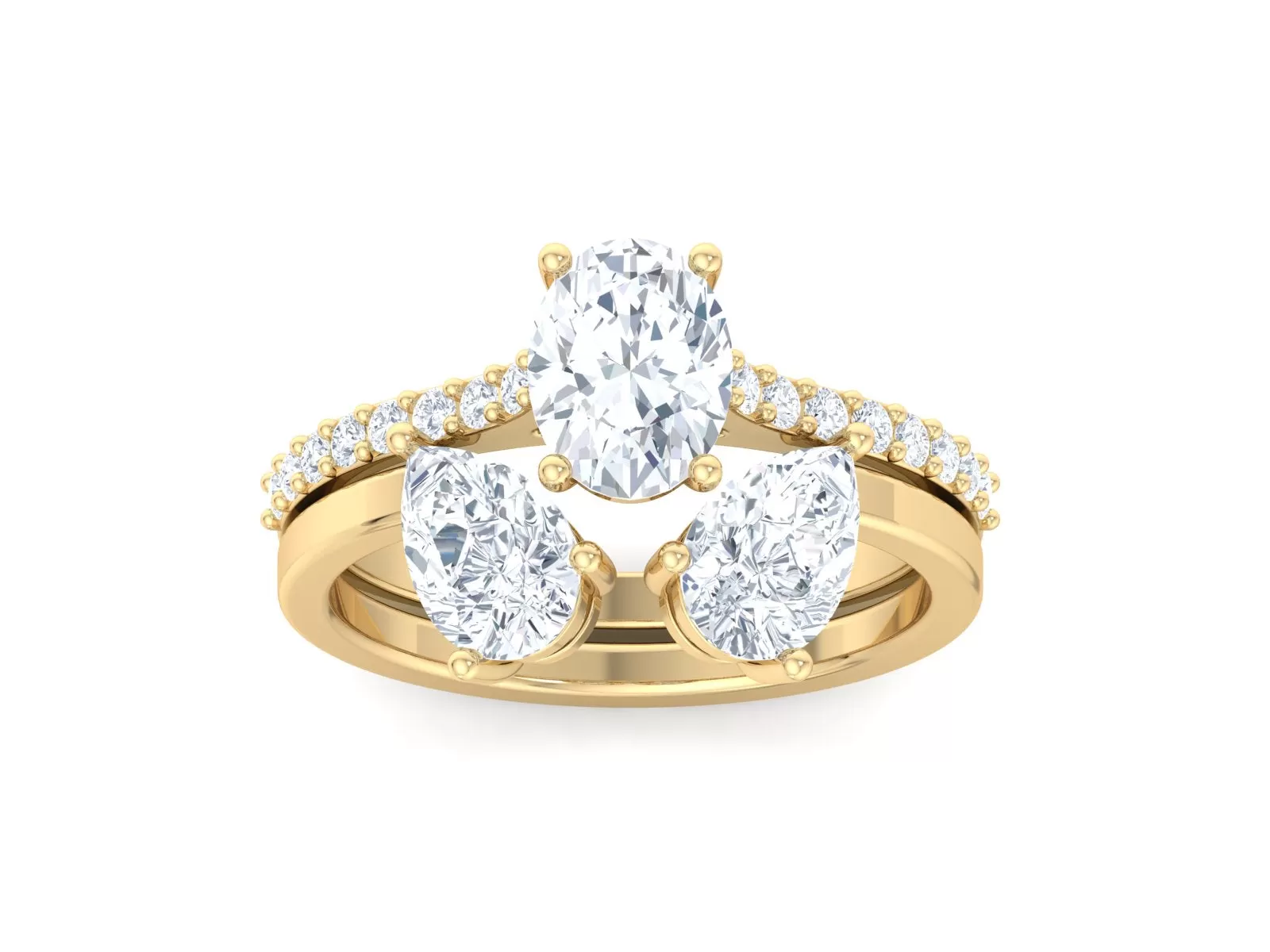 Oval Cut Bridal Set Yellow Gold Moissanite Engagement Ring Set